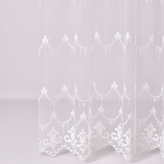 Ткань тюль сетка с вышивкой Лилия V-ekru, фото 1 Ткань тюль сетка с вышивкой Лилия V-ekru, фото 1