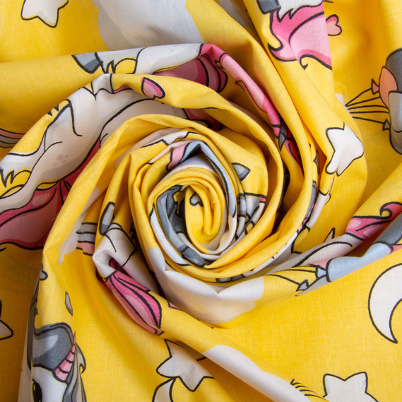 Тканина бязь ранфорс для постільної білизни, бавовна, 130 гр/м2, 240 см 8919 Єдиноріг жовтий, фото 1 Тканина бязь ранфорс для постільної білизни, бавовна, 130 гр/м2, 240 см 8919 Єдиноріг жовтий, фото 1