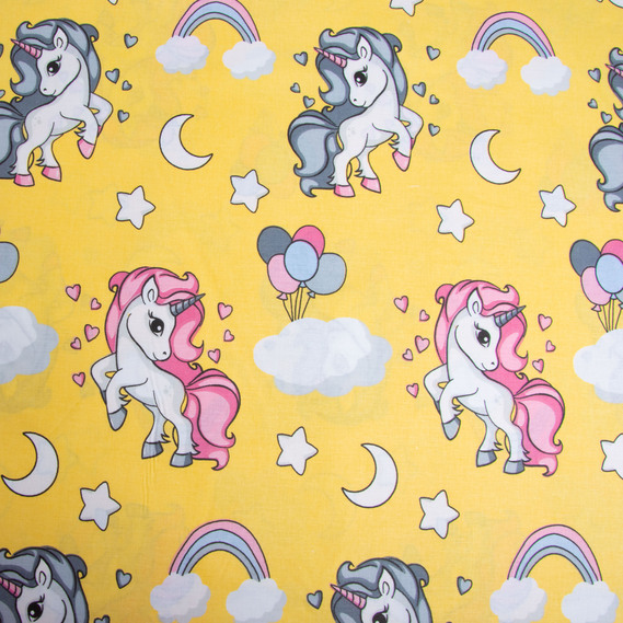 Тканина бязь ранфорс для постільної білизни, бавовна, 130 гр/м2, 240 см 8919 Єдиноріг жовтий, фото 3 Тканина бязь ранфорс для постільної білизни, бавовна, 130 гр/м2, 240 см 8919 Єдиноріг жовтий, фото 3