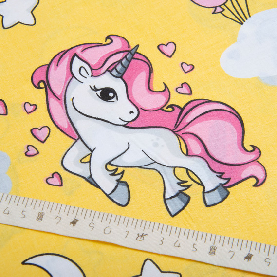 Тканина бязь ранфорс для постільної білизни, бавовна, 130 гр/м2, 240 см 8919 Єдиноріг жовтий, фото 5 Тканина бязь ранфорс для постільної білизни, бавовна, 130 гр/м2, 240 см 8919 Єдиноріг жовтий, фото 5