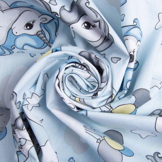 Тканина бязь ранфорс для постільної білизни, бавовна, 130 гр/м2, 240 см 8919 Єдиноріг блак., фото 1