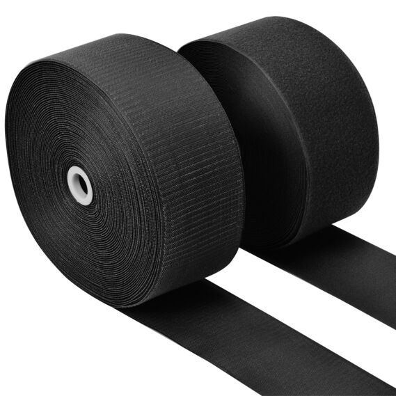Sew-On Black Hook and Loop Tape, 10 cm Roll by IDEIA | Reinforced, Durable Velcro Tape for Sewing Clothes, Bags, Shoes | Hook and Soft Side (25m Roll) чорна, фото 1