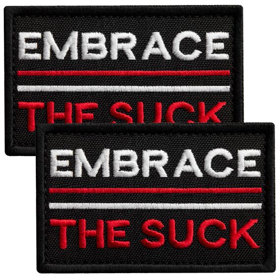 Набір шевронів 2 шт з липучкою Embrace the suck 5х8 см вишитий патч шеврон нашивка, фото 1