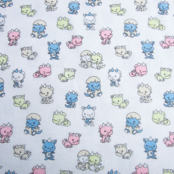 Тканина фланель бавовна, 150 см, 160 гр/м2, Дракошки блакитний салат, фото 3