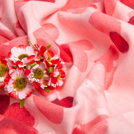 Cotton flannel fabric, 240 cm wide, 160 g/m², red heart pattern, фото 4