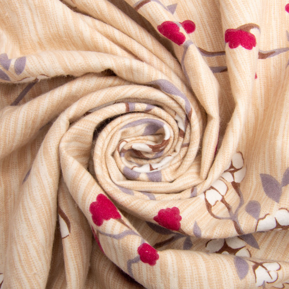 Cotton flannel fabric, 230 cm wide, 155 g/m², beige blooming branch pattern, фото 1