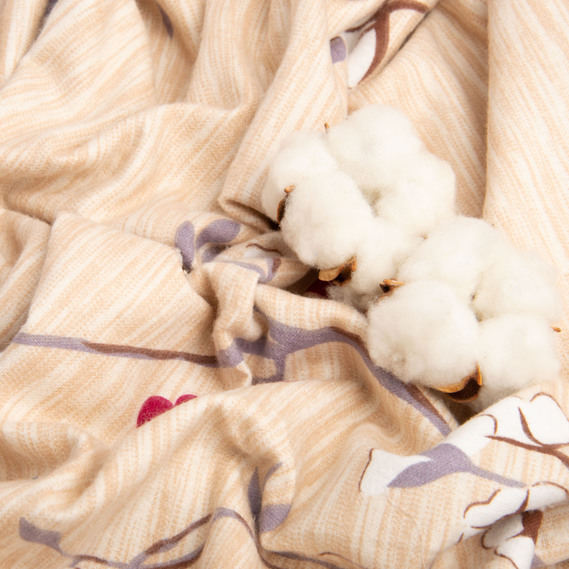 Cotton flannel fabric, 230 cm wide, 155 g/m², beige blooming branch pattern, фото 4