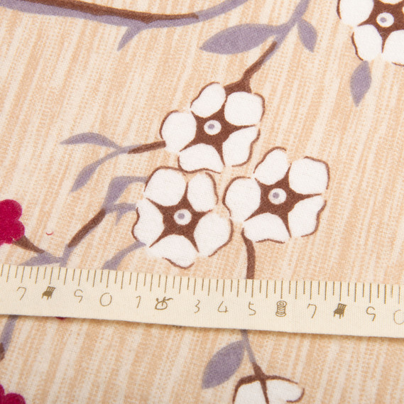 Cotton flannel fabric, 230 cm wide, 155 g/m², beige blooming branch pattern, фото 5
