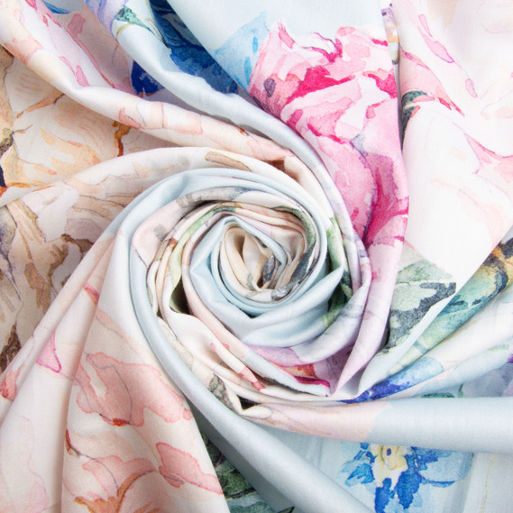 Ткань сатин для постельного белья, пл 130 гр/м2 210 ТС, хлопок, 240 см 01 квітка велика м`ята, фото 1