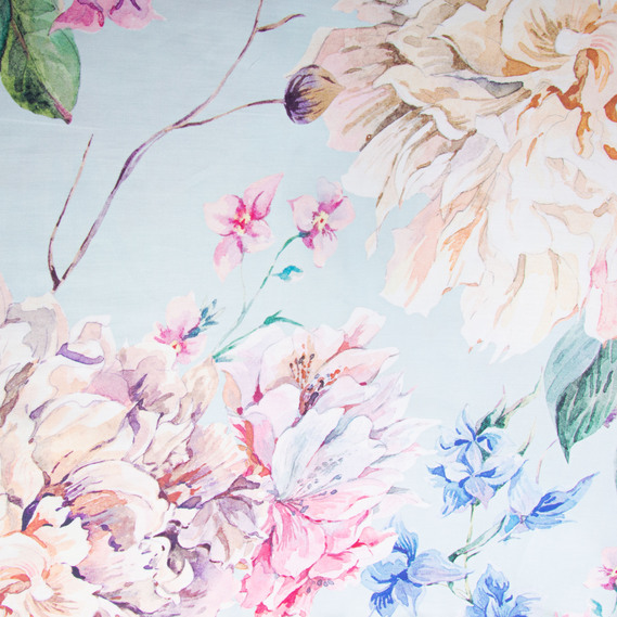 Ткань сатин для постельного белья, пл 130 гр/м2 210 ТС, хлопок, 240 см 01 квітка велика м`ята, фото 2