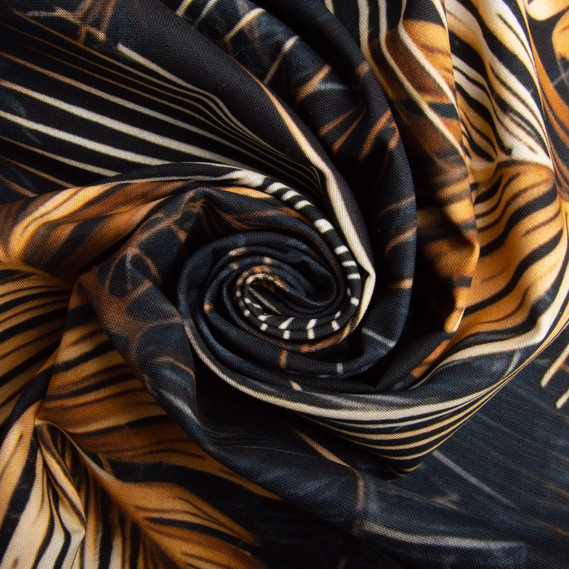 Ткань декоративная скатерная хлопок с водоотталкивающей пропиткой, 180 см, 220 гр/м2, для скатертей, штор, декора лист папороті чорний, фото 1