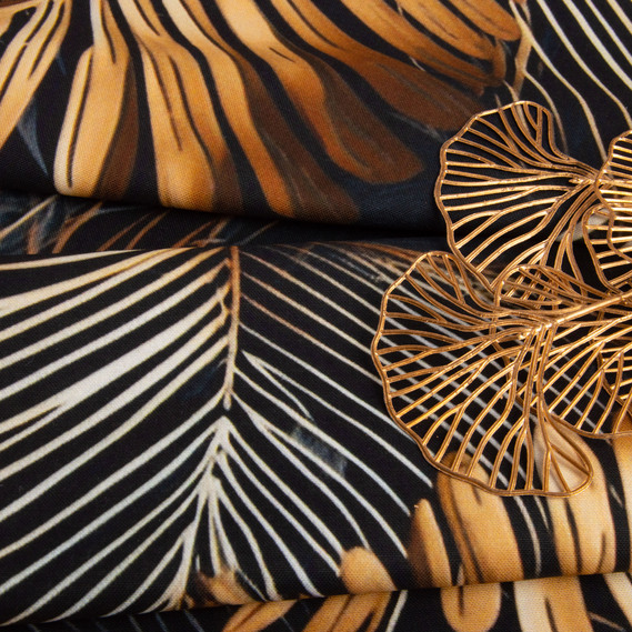 Ткань декоративная скатерная хлопок с водоотталкивающей пропиткой, 180 см, 220 гр/м2, для скатертей, штор, декора лист папороті чорний, фото 3