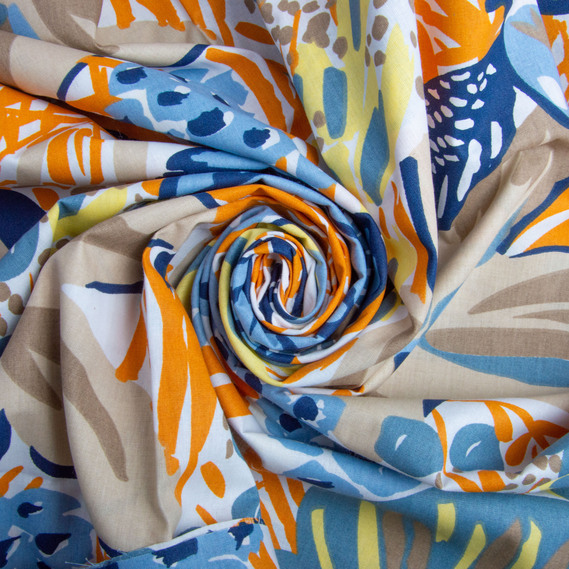 Тканина бязь ранфорс для постільної білизни, бавовна, 130 гр/м2, 240 см 7695-02 ластівка з квітами, фото 1