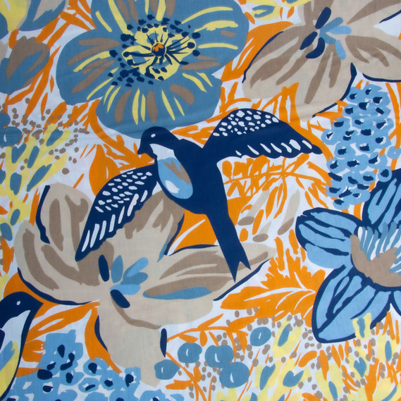 Тканина бязь ранфорс для постільної білизни, бавовна, 130 гр/м2, 240 см 7695-02 ластівка з квітами, фото 2