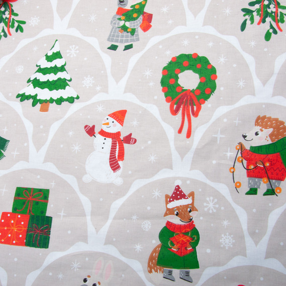 Ткань бязь ранфорс для постельного белья, хлопок, 130 гр/м2, 240 см M11321/5 сніговички беж, фото 2