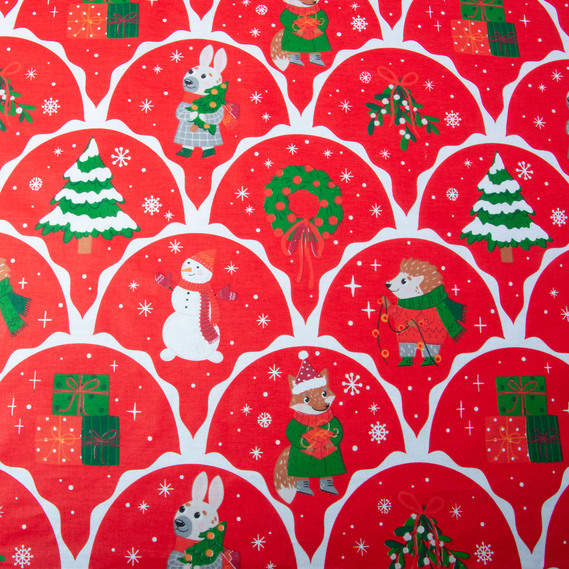 Тканина бязь ранфорс для постільної білизни, бавовна, 130 гр/м2, 240 см M11321/1 сніговички червоні, фото 2