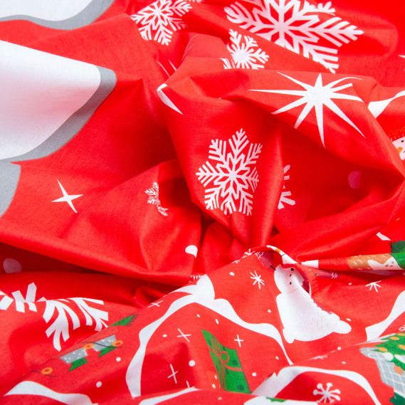Тканина бязь ранфорс для постільної білизни, бавовна, 130 гр/м2, 240 см M11321/1 сніговички червоні, фото 3