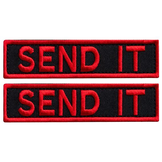 Набор шевронов 2 шт с липучкой Send it красный 10x2,5 см вышитый патч шеврон нашивка, фото 1