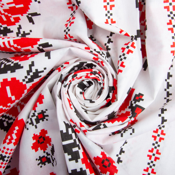 Ткань бязь ранфорс для постельного белья, хлопок, 130 гр/м2, 240 см M02314/6 вишивка червоно/чорна, фото 1