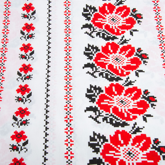 Ткань бязь ранфорс для постельного белья, хлопок, 130 гр/м2, 240 см M02314/6 вишивка червоно/чорна, фото 2