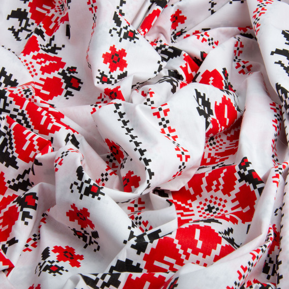 Ткань бязь ранфорс для постельного белья, хлопок, 130 гр/м2, 240 см M02314/6 вишивка червоно/чорна, фото 3