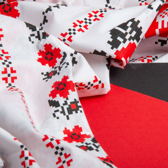 Ткань бязь ранфорс для постельного белья, хлопок, 130 гр/м2, 240 см M02314/6 вишивка червоно/чорна, фото 4