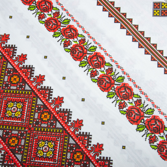 Тканина бязь ранфорс для постільної білизни, бавовна, 130 гр/м2, 240 см 23R-14526 вишивка червоно/салат., фото 2