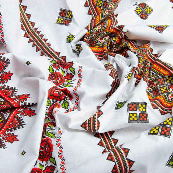 Тканина бязь ранфорс для постільної білизни, бавовна, 130 гр/м2, 240 см 23R-14526 вишивка червоно/салат., фото 3