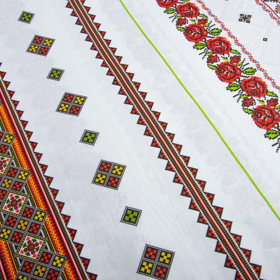 Тканина бязь ранфорс для постільної білизни, бавовна, 130 гр/м2, 240 см 23R-14526 вишивка червоно/салат., фото 4