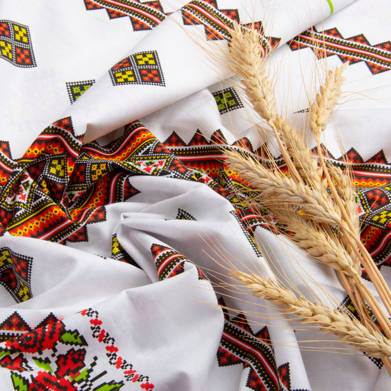 Тканина бязь ранфорс для постільної білизни, бавовна, 130 гр/м2, 240 см 23R-14526 вишивка червоно/салат., фото 5