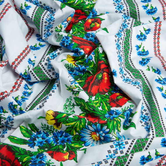 Тканина бязь ранфорс для постільної білизни, бавовна, 130 гр/м2, 240 см 23R-14524 вишивка блак/зелена, фото 3