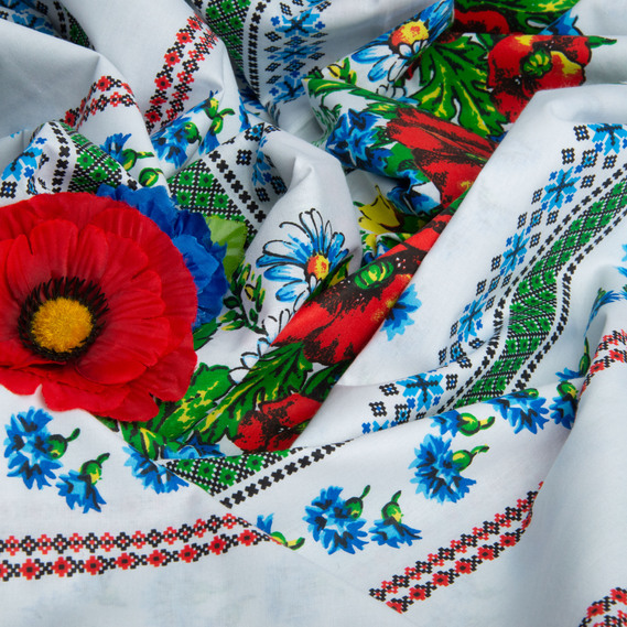 Тканина бязь ранфорс для постільної білизни, бавовна, 130 гр/м2, 240 см 23R-14524 вишивка блак/зелена, фото 5