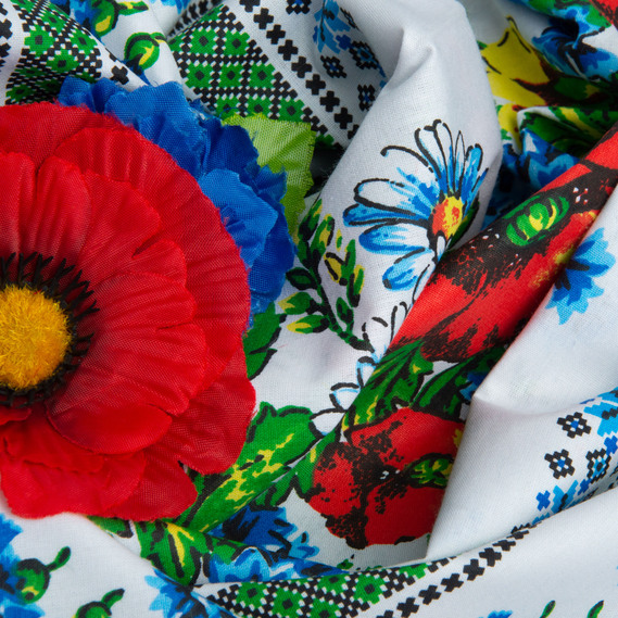 Тканина бязь ранфорс для постільної білизни, бавовна, 130 гр/м2, 240 см 23R-14524 вишивка блак/зелена, фото 6