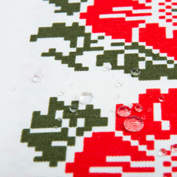 Тканина декоративна скатерна бавовна з водовідштовхувальним просоченням, 180 см, 220 гр/м2, для скатертин, штор, декору вишивка червоно/чорна, фото 4