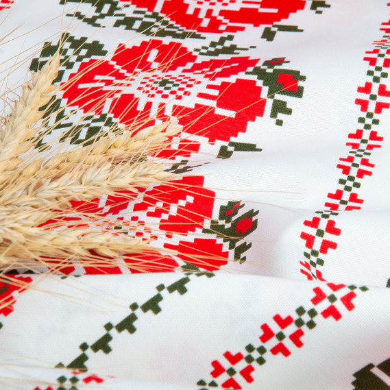 Тканина декоративна скатерна бавовна з водовідштовхувальним просоченням, 180 см, 220 гр/м2, для скатертин, штор, декору вишивка червоно/чорна, фото 5