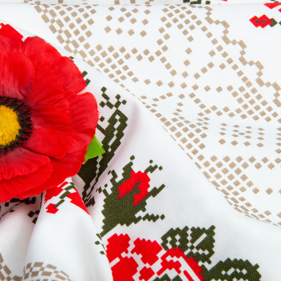 The decorative fabric Freedom tablecloth вишивка беж/червона/чорна, фото 5