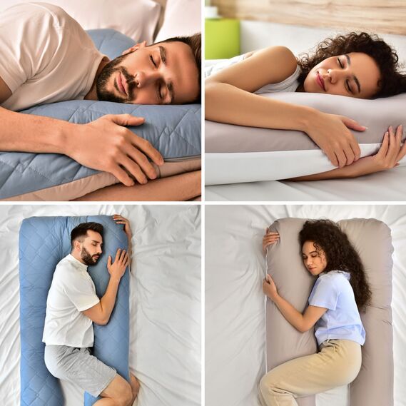 Набір подушок 2 шт для сну та відпочинку стьобана IDEIA 140х75х20 см, U-shape, з наволочкою на блискавці, антиалергенна, для вагітних, для тіла, для чоловіків джинс та сіро-біла, фото 8