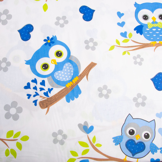 Ranfors coarse calico fabric G-9832/9 Совушки блакитні, фото 2