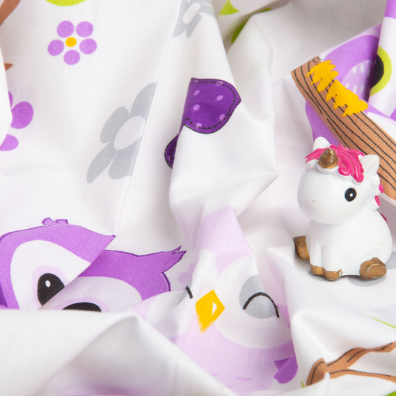 Тканина бязь ранфорс для постільної білизни, бавовна, 130 гр/м2, 240 см G-9832/2 Совушки бузок, фото 3