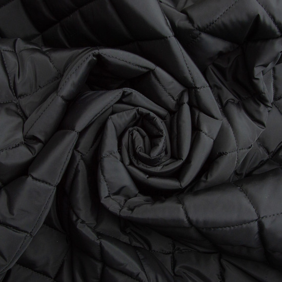 Ткань подкладочная стеганная утеплитель 7,5x7,5 см, синтепон 100 + спанбонд, плащевой однотонный, 140 см, 210 гр/м2 чорна, фото 1
