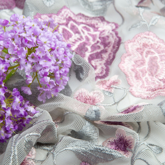 Ткань сетка Глория 130 см 155 гр/м2 для вечернего платья, кружевная, декоративная сіра, фото 4 Ткань сетка Глория 130 см 155 гр/м2 для вечернего платья, кружевная, декоративная сіра, фото 4