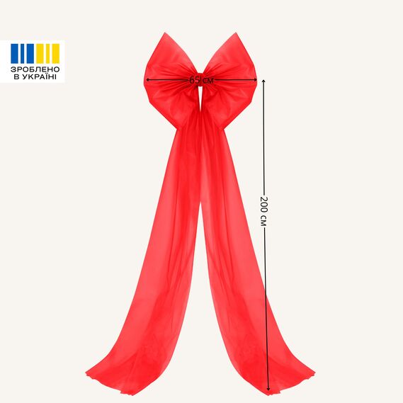 Decorative Christmas tree bow 65х200 cm large red tulle червоний , фото 4 Decorative Christmas tree bow 65х200 cm large red tulle червоний , фото 4