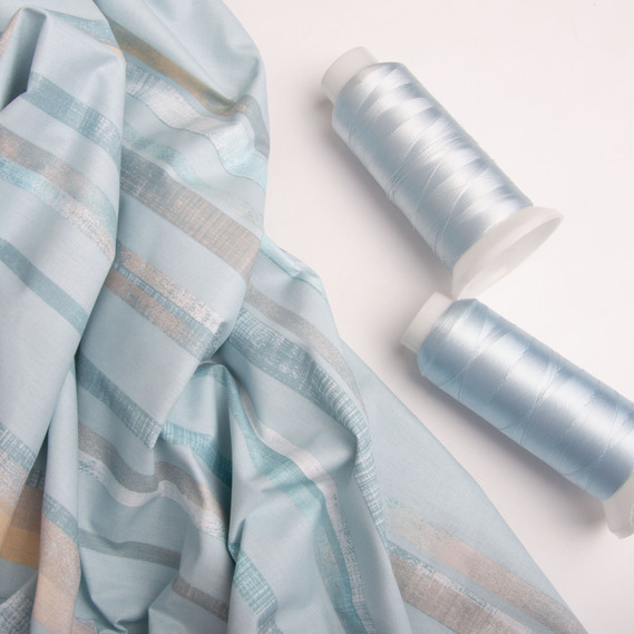 Ткань бязь ранфорс для постельного белья, хлопок, 130 гр/м2, 240 см 7003-01 Штрих бірюза, фото 4