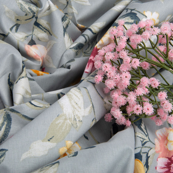 Ткань бязь ранфорс для постельного белья, хлопок, 130 гр/м2, 240 см 12.27287/1 Клематіс сірий, фото 3