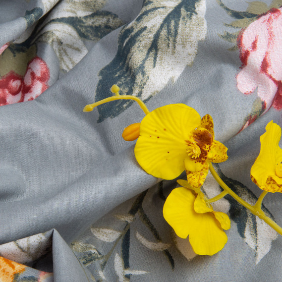 Ткань бязь ранфорс для постельного белья, хлопок, 130 гр/м2, 240 см 12.27287/3 Клематіс т/сірий, фото 4