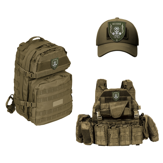 Набор шевронов 2 шт на липучке Механик 8х10 см хаки, вышитый патч шеврон нашивка липучка Череп, фото 4