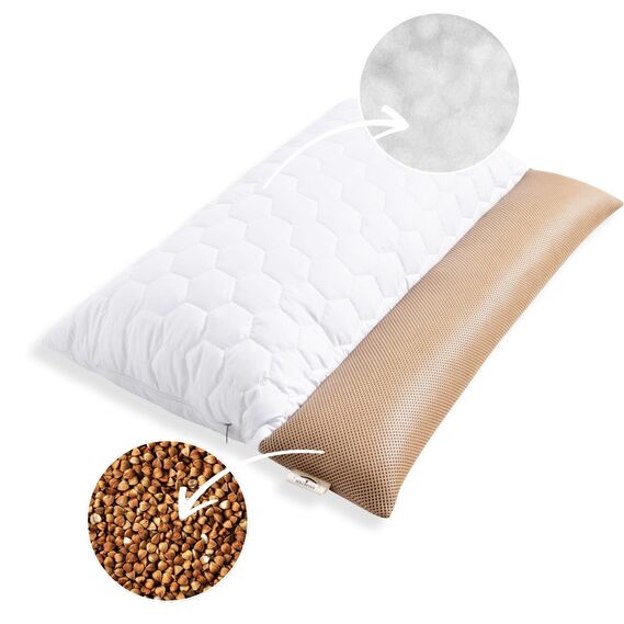 Подушка ортопедична з наволочкою Гречаний Комфорт IDEIA 50х70 см з валиком для підтримки шиї з лушпинням гречки, гречка, гречана лузга, фото 1