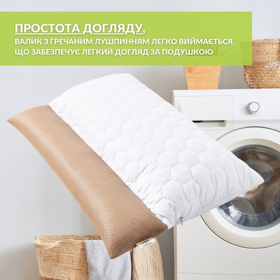 Подушка ортопедична з наволочкою Гречаний Комфорт IDEIA 50х70 см з валиком для підтримки шиї з лушпинням гречки, гречка, гречана лузга, фото 12