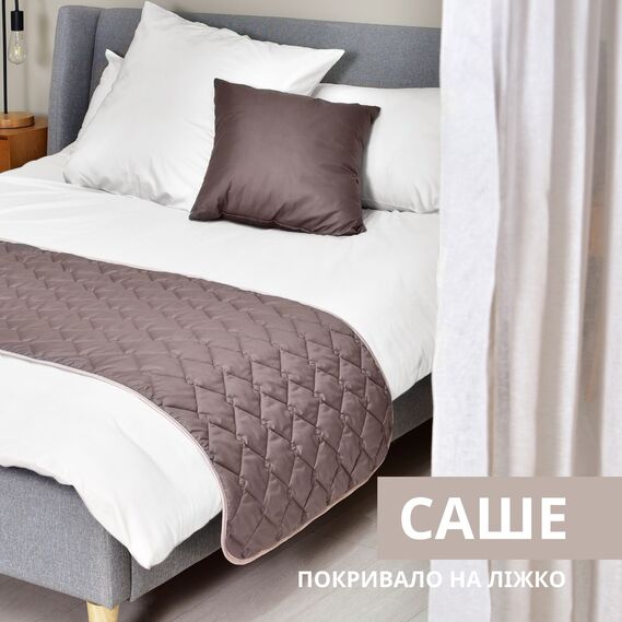 Покривало на ліжко, диван Саше 70х240 см IDEIA стьобане двостороннє мікрофібра готельне, дивандек шоколад/беж, фото 2