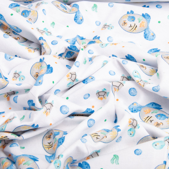 Тканина фланель бавовна, 180 см, 155 гр/м2, дитячий принт 10-0671 BLUE, м`яка тканина для постільної білизни, пелюшок, фото 3